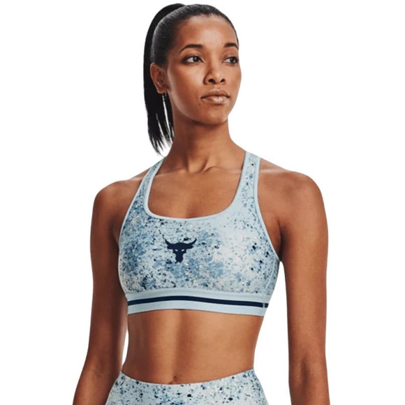 NWT Under Armour x Project Rock Womens Blue Spotted Crossback Sports Bra 1371365 - Picture 1 of 11